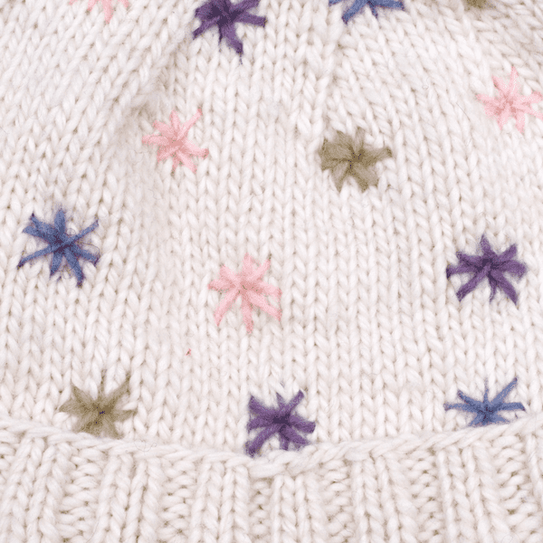 Merino Wildflower Bobble Beanie Cream