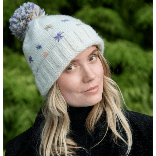 Merino Wildflower Bobble Beanie Cream