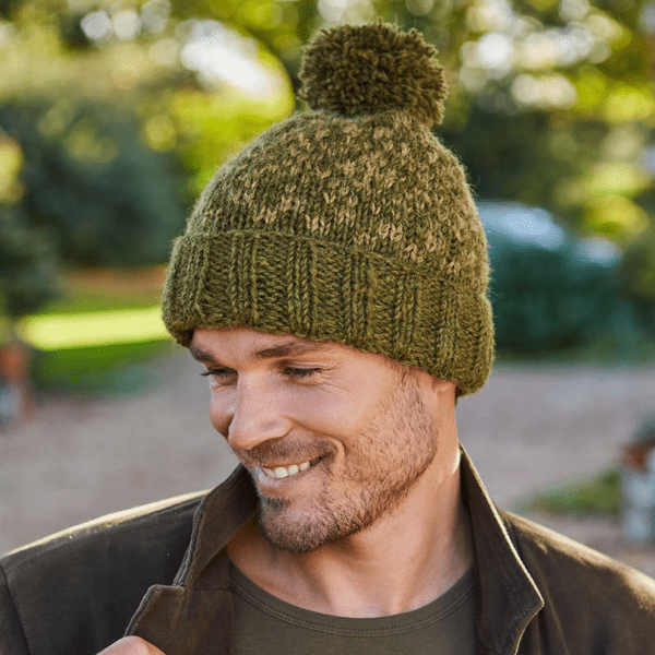 Moss Green Wool Bobble Beanie Hat - New Forest