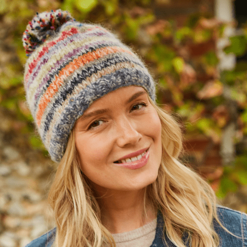 Multi Stripe Wool Bobble Beanie Hat - Coroico