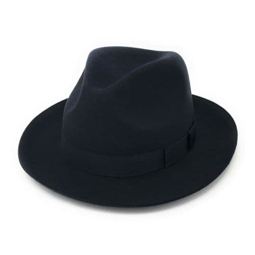 Navy Blue Classic Races Snap Brim Lined Trilby Hat - Cheltenham