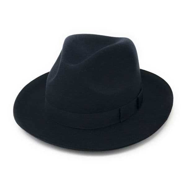 Navy Blue Classic Races Snap Brim Lined Trilby Hat - Cheltenham