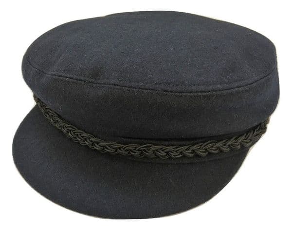 Navy Blue Melton Wool Mariner Cap with removable rope