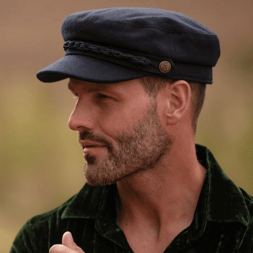 Navy Blue Melton Wool Mariner Fisherman Cap with removable rope