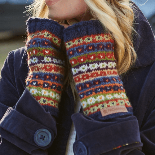 Navy Blue Multi Stripe Wool Handwarmers - Colorado