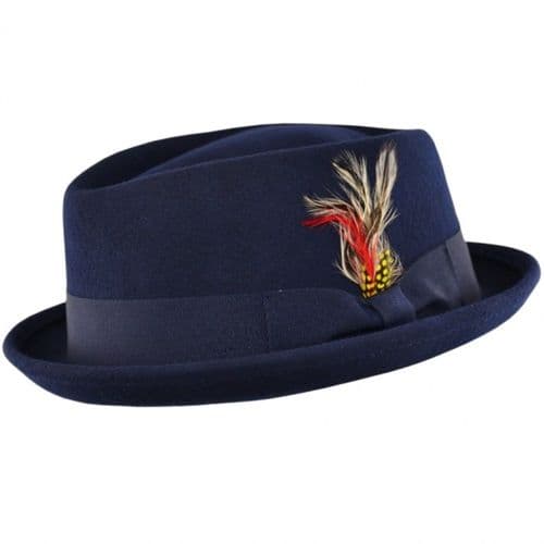 Navy Blue Pork Pie Hat - Diamond Crown - Crushable
