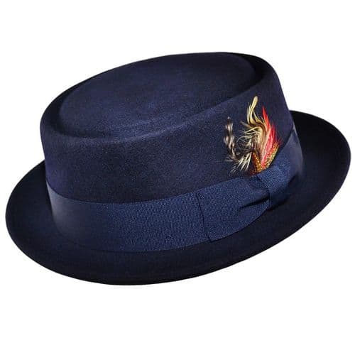 Navy Blue Pork Pie Hat Wool Felt