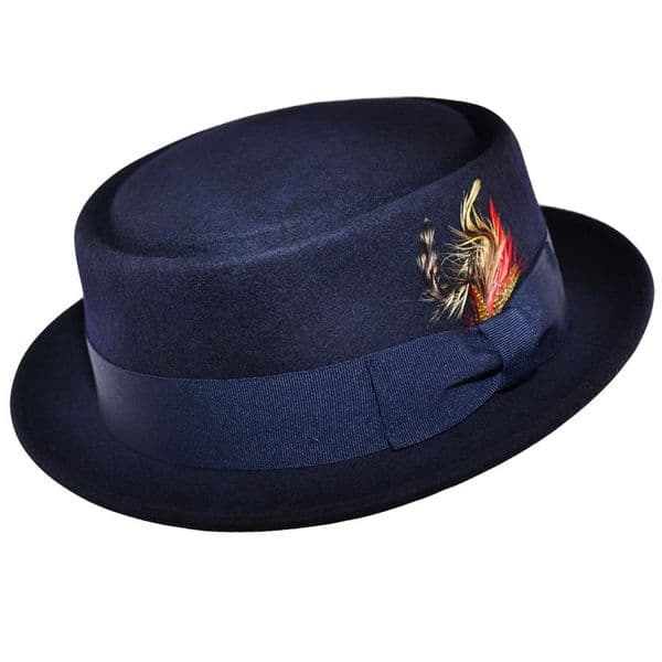 Navy Blue Pork Pie Hat Wool Felt