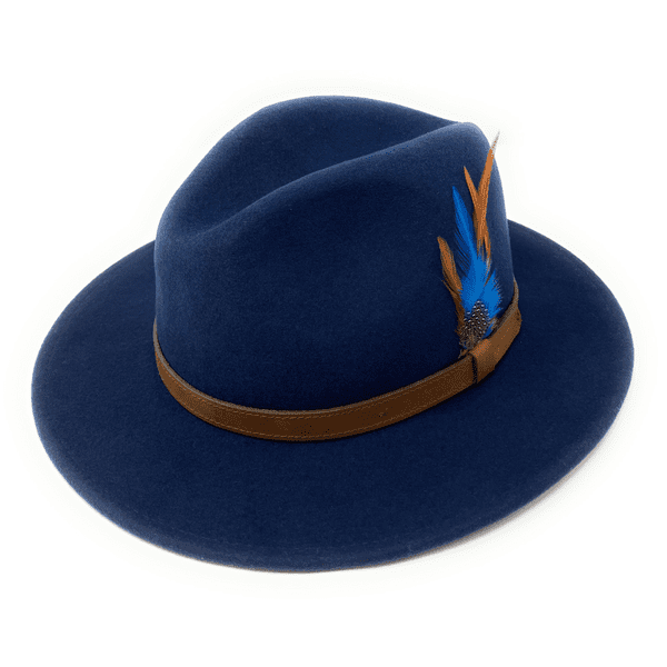 Navy Blue Wool Fedora Hat - Showerproof - Arizona