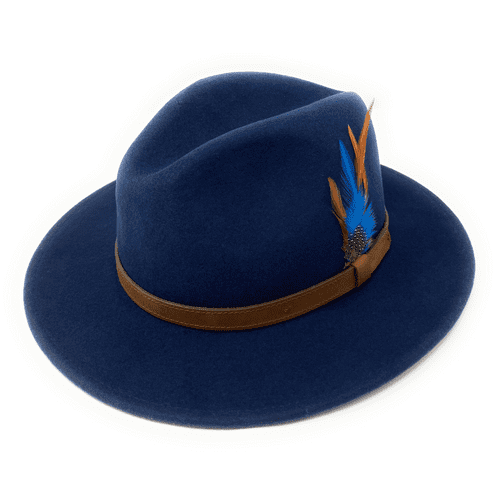 Navy Blue Wool Fedora Hat - Showerproof - Arizona