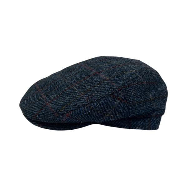 Navy  Herringbone Harris Tweed Flat Cap