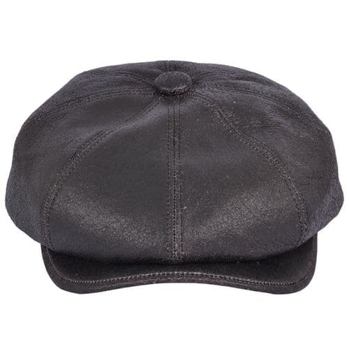 Newsboy Bakerboy Cap Distressed Leather - 8 piece - Black