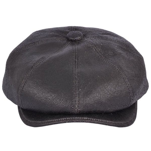 Newsboy Bakerboy Cap Distressed Leather - 8 piece - Black