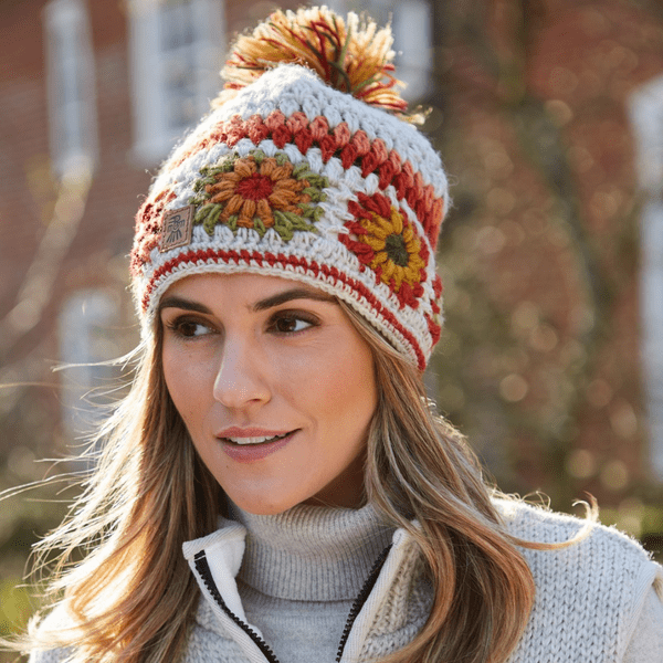 Oatmeal Crochet Wool Bobble Beanie Hat - Woodstock