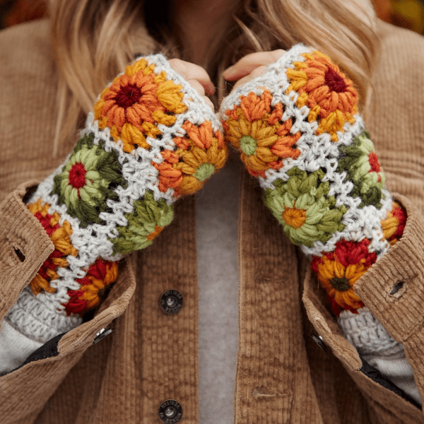 Oatmeal Crochet Wool Fingerless Handwarmers - Woodstock