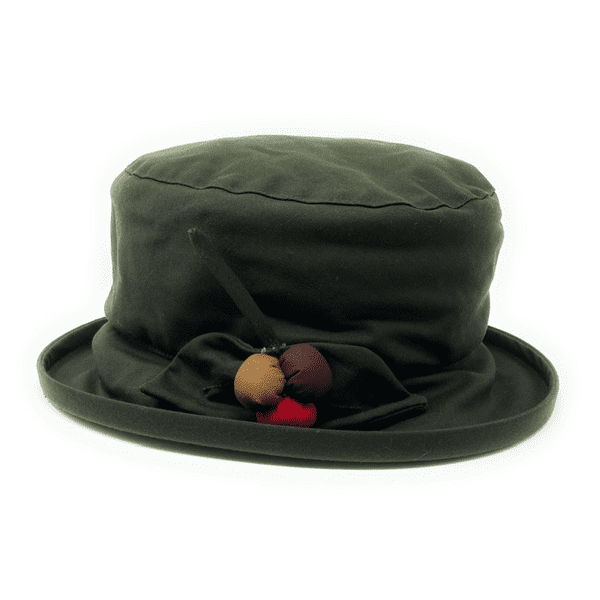 Olney Wax Cotton Berry Showerproof Bucket Hat (Green/Brown)