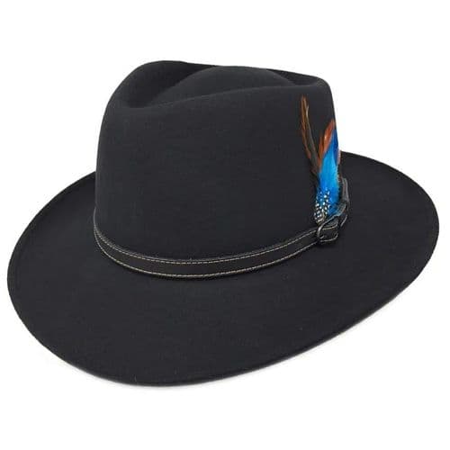 Outback Black Fedora Showerproof Hat