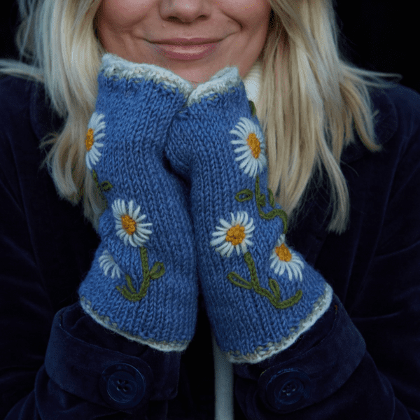 Pachamama Hand knitted Daisy Chain Handwarmers