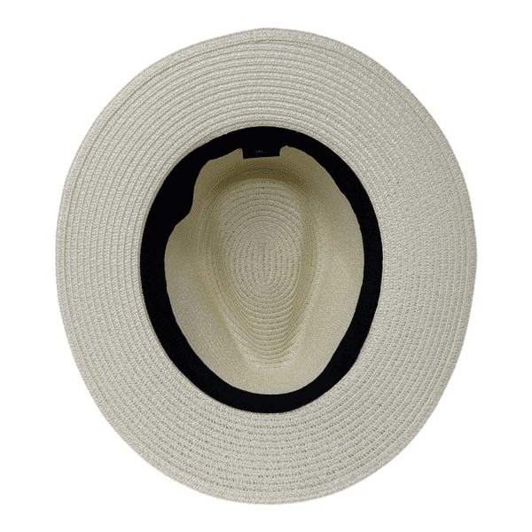 Packable Straw Fedora Summer Hat - Cream with Navy Stripe Band