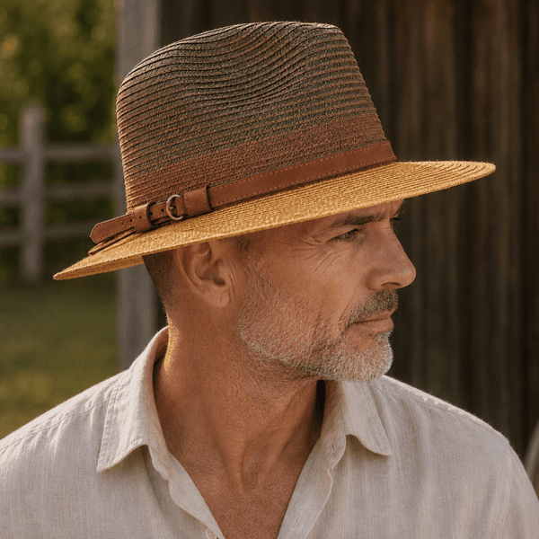 Packable Straw Fedora Summer Hat - Three-Tone Brown