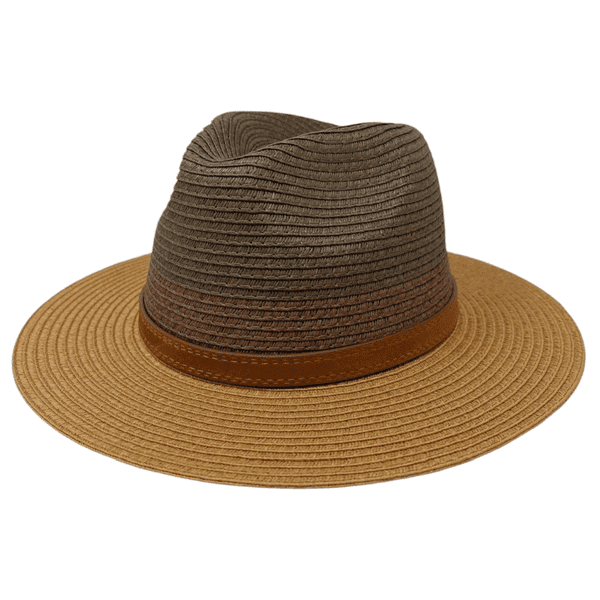 Packable Straw Fedora Summer Hat - Three-Tone Brown