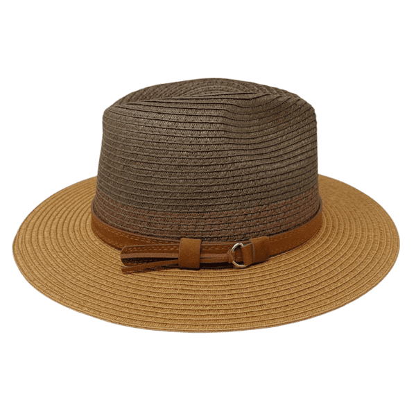 Packable Straw Fedora Summer Hat - Three-Tone Brown