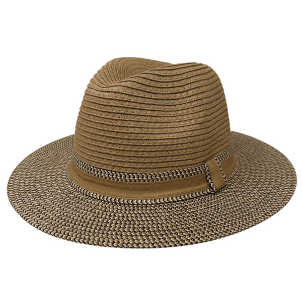 Packable Straw Fedora Summer Hat - Two-Tone Beige/Brown