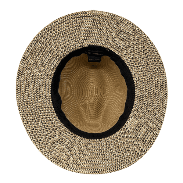 Packable Straw Fedora Summer Hat - Two-Tone Beige/Brown