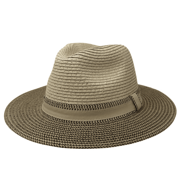 Packable Straw Fedora Summer Hat - Two-Tone Cream/Brown