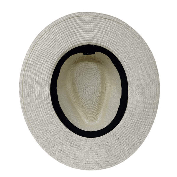Packable Straw Summer Fedora Hat - Cream with Light Blue Stripe Band