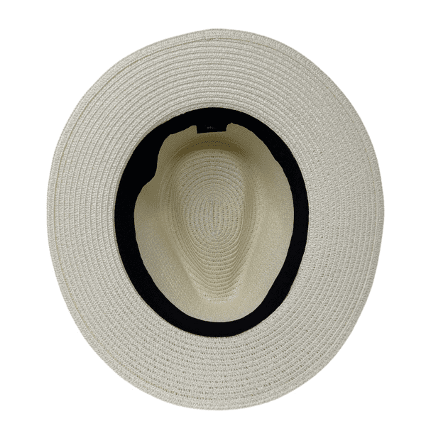 Packable Straw Summer Fedora Hat - Cream with Red Stripe Band