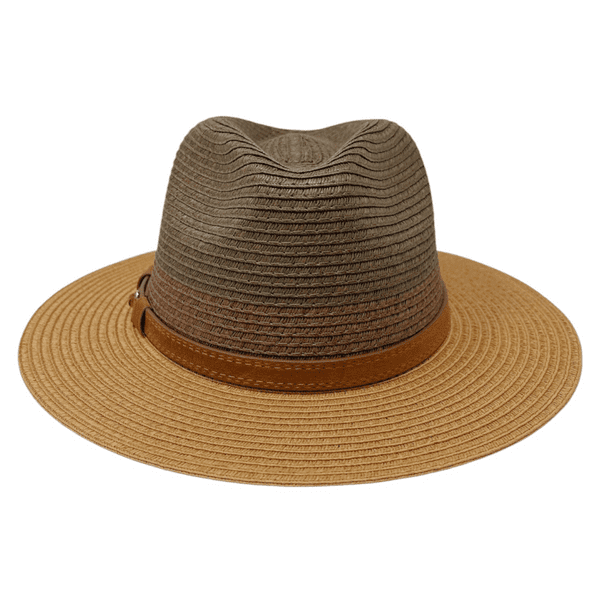 Packable Straw Summer Fedora Hat - Three-Tone Brown