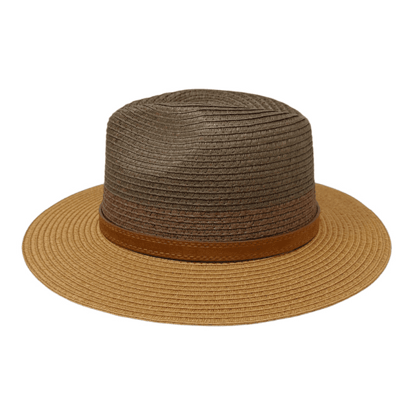 Packable Straw Summer Fedora Hat - Three-Tone Brown