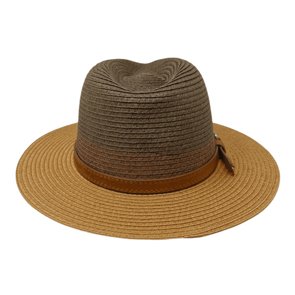 Packable Straw Summer Fedora Hat - Three-Tone Brown