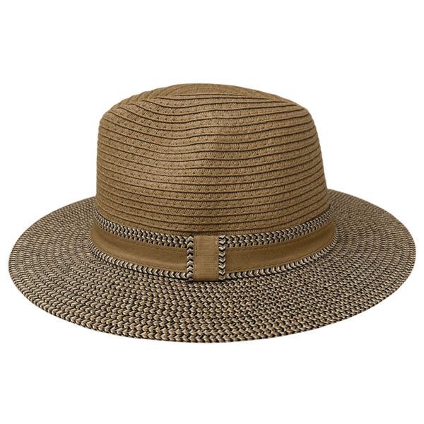 Packable Straw Summer Fedora Hat - Two-Tone Beige/Brown