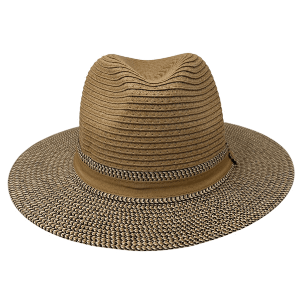 Packable Straw Summer Fedora Hat - Two-Tone Beige/Brown
