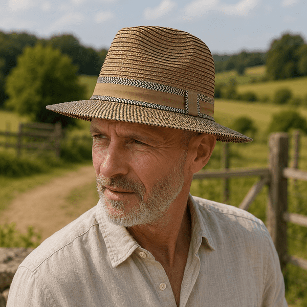 Packable Straw Summer Fedora Hat - Two-Tone Beige/Brown