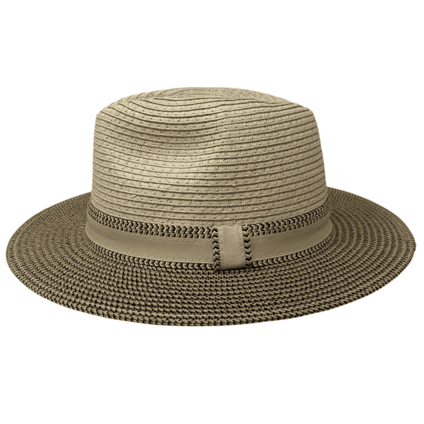 Packable Straw Summer Fedora Hat - Two-Tone Cream/Brown