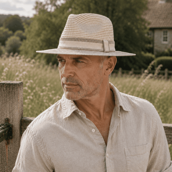 Packable Straw Summer Fedora Hat - Two-Tone Cream/Brown