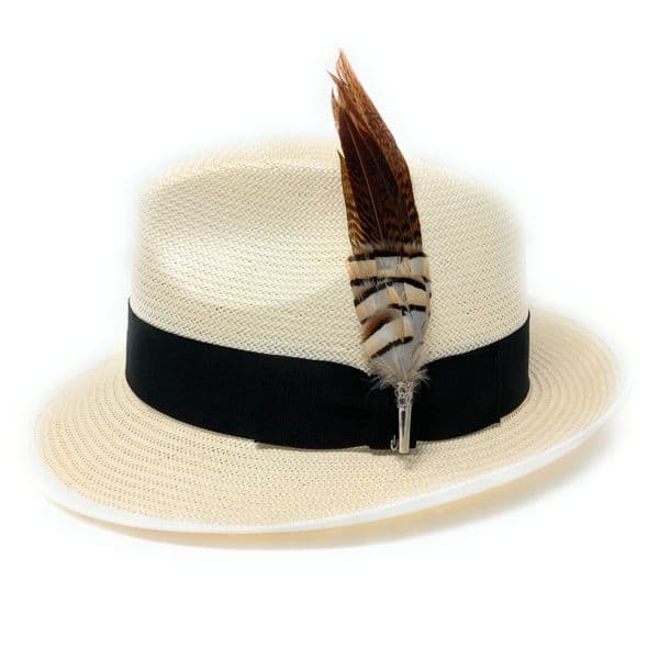 Panama Style Summer Fedora Hat with Snap Brim & Pheasant Feather - Hampnett
