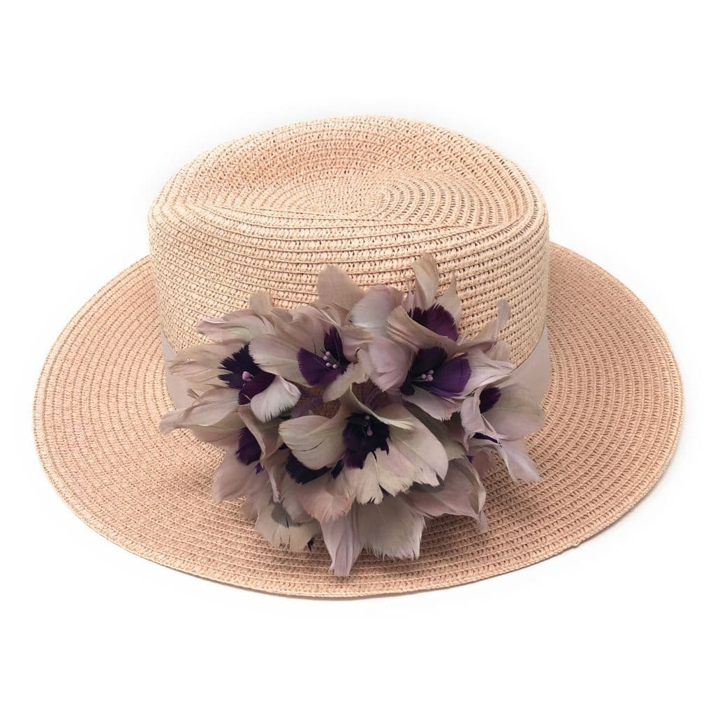 Pink Summer Fedora Hat with Purple Feather Flower - Barrington display picture 3