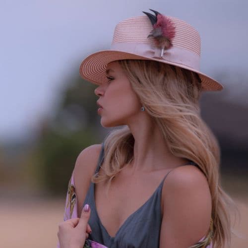 Pink Summer Fedora Hat with Removable Feather Brooch - Kingscote