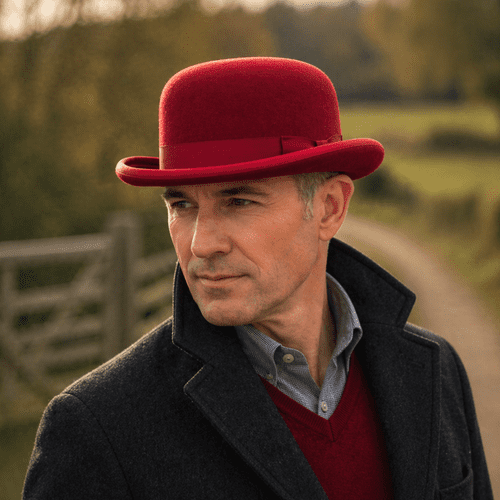 Red Bowler Hat - Wool Felt