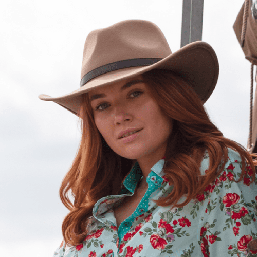 Safari Cowboy Fedora Hat with Removable Feather - Camel