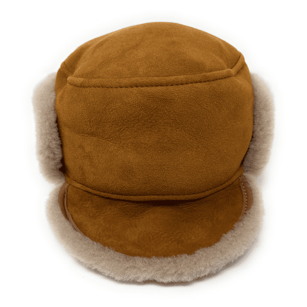 Sheepskin Suede Genuine Leather Trapper Hat - Tan