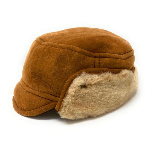 Sheepskin Suede Genuine Leather Trapper - Tan