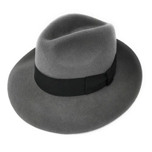 Showerproof Lined Grey Wool Snap Brim Fedora Hat - Midford