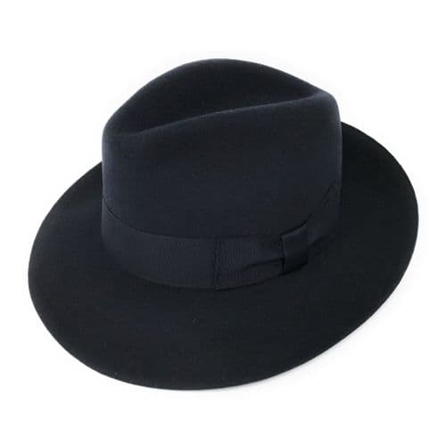 Showerproof Lined Wool Snap Brim Navy Blue Fedora Hat - Midford