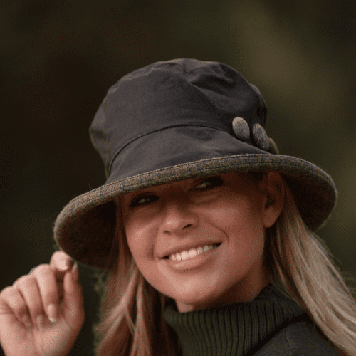 Showerproof Waxed Cotton Bucket Hat - Navy, Brown, Green - Milly