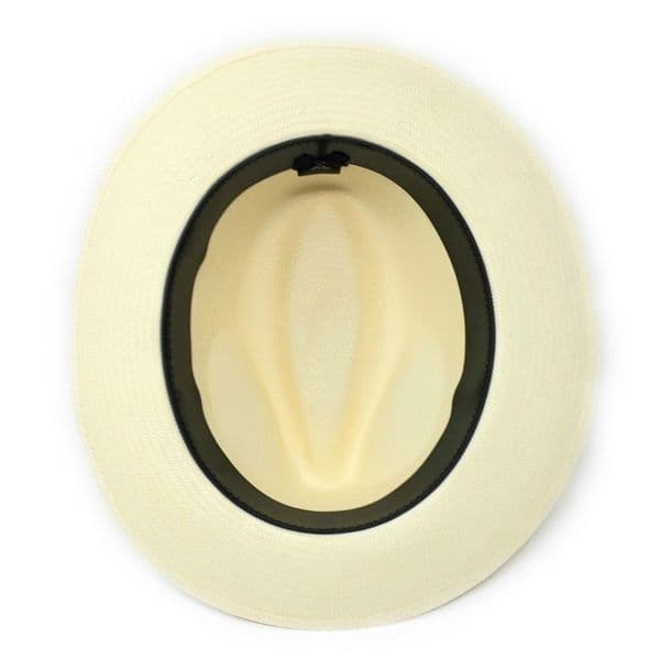 Snap Brim Panama Style Summer Fedora Hat with Navy & Blue Band